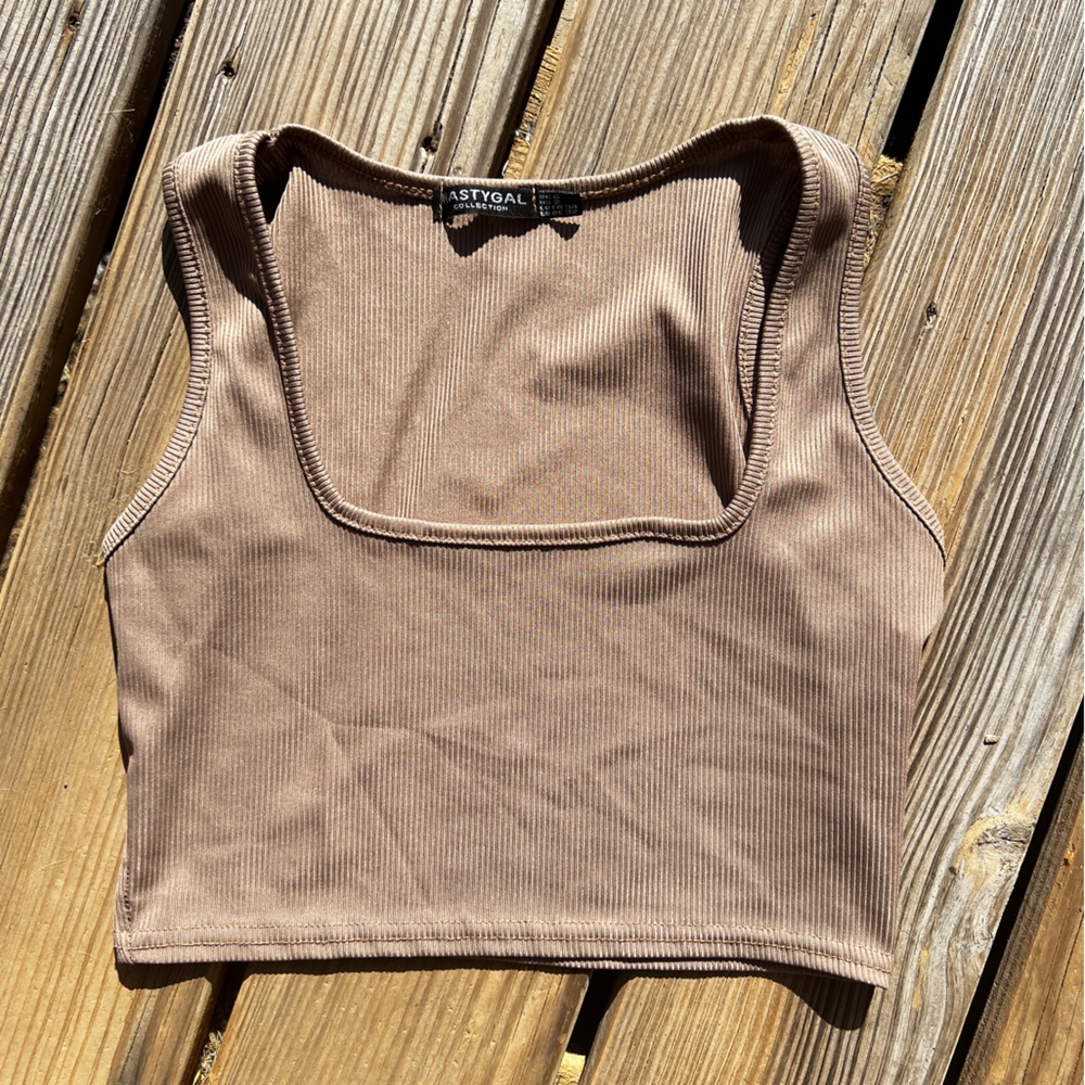 Nasty Gal Brown Ribbed Sleeveless square neck Fitted Crop Top